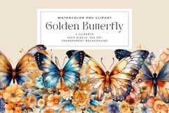 4 Watercolor Golden Butterfly Clipart Product Image 1