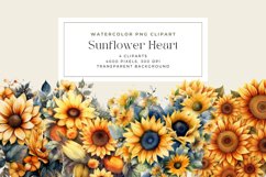 4 Watercolor Sunflower Heart Clipart Product Image 1