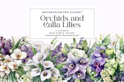 4 Watercolor Orchids and Calla Lilies Clipart Product Image 1