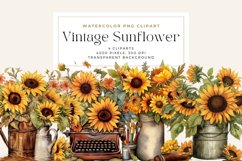 4 Watercolor Vintage Sunflower Clipart Product Image 1