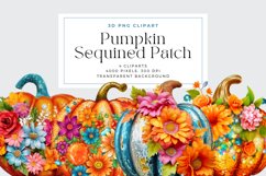 4 Watercolor Pumpkin Sequined Patch Clipart Product Image 1