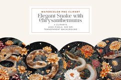 Watercolor Snake with Chrysanthemums in a Circular Clipart Product Image 1