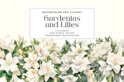4 Watercolor Gardenias and Lilies Clipart Product Image 1
