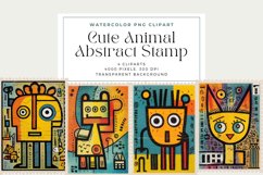 4 Watercolor Cute Animal Abstract Stamp Clipart Product Image 1