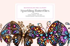 4 Watercolor Sparkling Butterflies Clipart Product Image 1