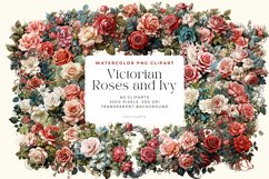 Watercolor Victorian Roses and Ivy Clipart Bundle Product Image 1