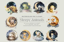 25 Watercolor Sleepy Animals Clipart Product Image 1