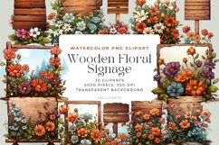 30 Watercolor Wooden Floral Signage Clipart Product Image 1