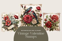 3 Watercolor Vintage Valentine Stamps Clipart Product Image 1