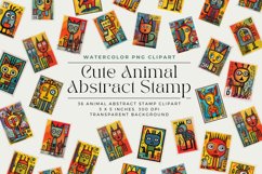 36 Watercolor Cute Animal Abstract Stamp Clipart Product Image 1