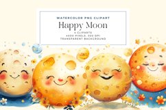 Watercolor Happy Moon Clipart Product Image 1