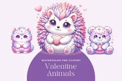 3 Watercolor Cute Pastel Valentine Animals Clipart Product Image 1