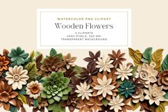 4 Watercolor Wooden Flowers Clipart Product Image 1