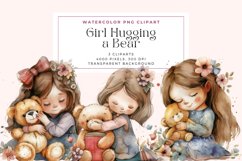 Watercolor Girl Hugging a Bear Clipart Product Image 1