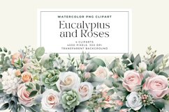 4 Watercolor Eucalyptus and Roses Clipart Product Image 1