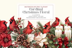 Watercolor Cardinal Christmas Floral Set Clipart Product Image 1