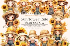 66 Watercolor Sunflower Cute Scarecrow Clipart Product Image 1