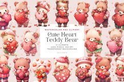 41 Watercolor Cute Heart Teddy Bear Clipart Product Image 1