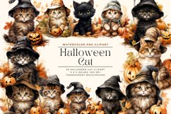 36 Watercolor Halloween Cat Clipart Product Image 1