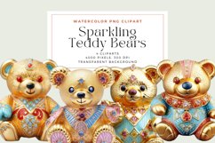 4 Watercolor Sparkling Teddy Bears Clipart Product Image 1