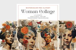 4 Watercolor Woman Collage Clipart Product Image 1
