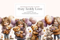 Watercolor Cozy Teddy Love Clipart Product Image 1