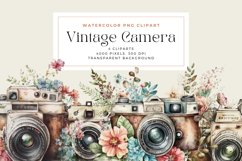 4 Watercolor Vintage Camera Clipart Product Image 1