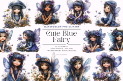Watercolor Cute Blue Fairy Clipart Bundle Product Image 1