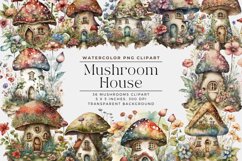 36 Watercolor Mushroom House Clipart Product Image 1