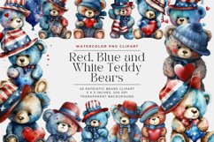 28 Watercolor Red Blue and White Teddy Bear Clipart Product Image 1