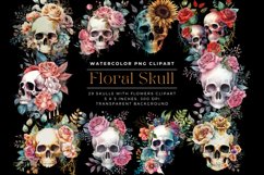 29 Watercolor Floral Skull Clipart Product Image 1