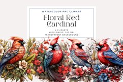 4 Watercolor Floral Red Cardinal Clipart Product Image 1