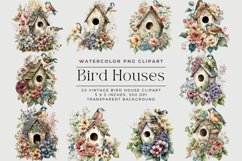 20 Watercolor Vintage Bird House Clipart Product Image 1