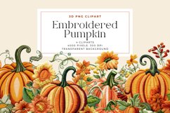 4 Watercolor Embroidered Pumpkin Clipart Product Image 1