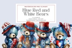 4 Watercolor Blue Red and White Bears Clipart Product Image 1