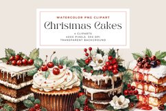 4 Watercolor Christmas Cakes Clipart Product Image 1