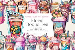 Watercolor Floral Booba Tea Clipart Bundle Product Image 1