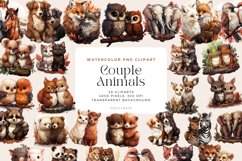 28 Watercolor Couple Animals Clipart Product Image 1