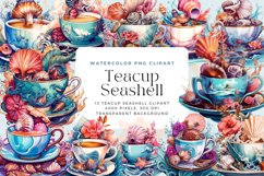 13 Watercolor Teacup Seashell Clipart Product Image 1