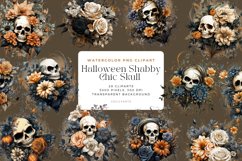 Watercolor Halloween Shabby Chic Skull Clipart Bundle Product Image 1