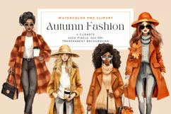4 Watercolor Autumn Fashion Clipart Product Image 1