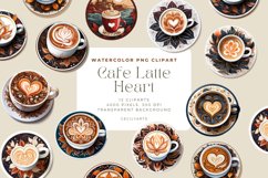 12 Watercolor Cafe Latte Heart Clipart Product Image 1
