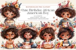 Watercolor Cute Birthday African American Boy Clipart Product Image 1