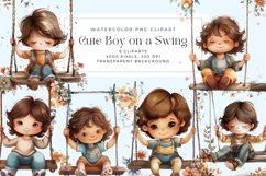 Watercolor Cute Boy on a Swing Clipart Product Image 1