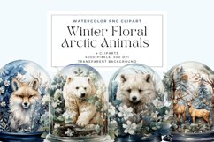 4 Watercolor Winter Floral Arctic Animals Clipart Product Image 1