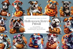 Watercolor Halloween Retro Pitbull Clipart Bundle Product Image 1