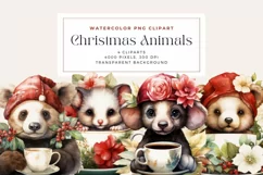 4 Watercolor Christmas Animals in a Teacup Clipart Product Image 1