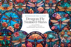 Watercolor Dragon Fly Stained Glass Clipart Bundle Product Image 1