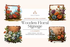 4 Watercolor Wooden Floral Signage Clipart Product Image 1