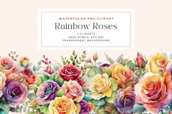Watercolor Rainbow Roses Flowers Clipart Product Image 1